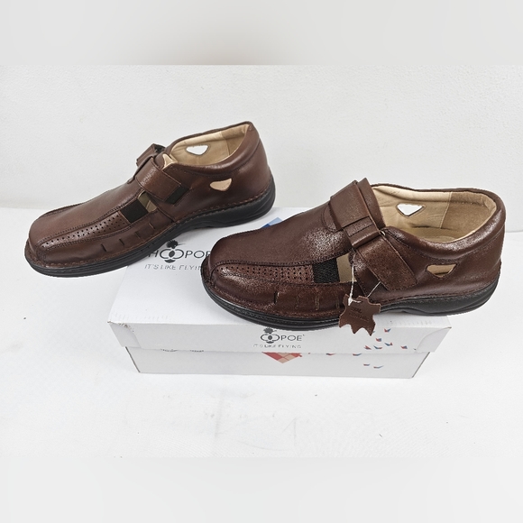 HOOPOE Authentic Leather Brown Men's Shoes Size 11.5 Adjustable Slip On - Picture 4 of 10